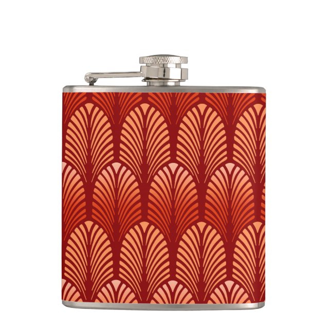 Art Deco Feather Pattern, Mandarin Orange Flachmann (Vorderseite)