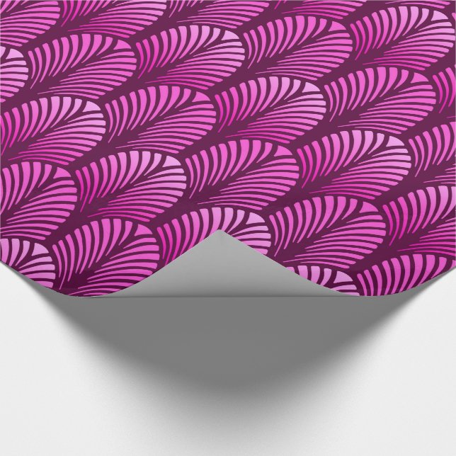 Art Deco-Feder-Muster, Amethystpurpur Geschenkpapier (Ecke)