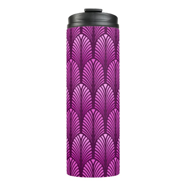 Art Deco-Feder-Muster, Amethystpurpur  Thermosbecher (Vorderseite)