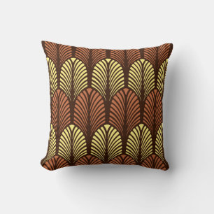 Art Deco-Feder-Muster, dunkelbraun und rostfarben Kissen