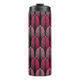 Art Deco-Feder-Muster, Fuchsienrosa und Schwarz Thermosbecher