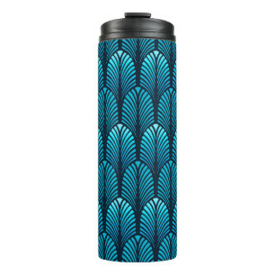 Art Deco-Feder-Muster, Himmelblau Thermosbecher