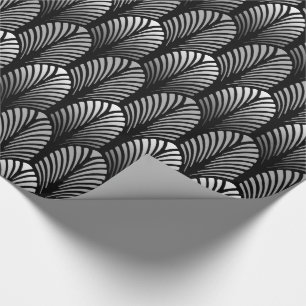 Art Deco-Feder-Muster, silbergrau und schwarz Geschenkpapier