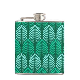 Art Deco-Feder-Muster, Türkis und Aqua Flachmann
