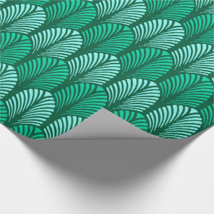 Art Deco-Feder-Muster, Türkis und Aqua Geschenkpapier