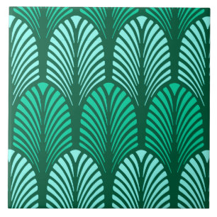 Art Deco-Feder-Muster, Türkis und Aquamarin Fliese
