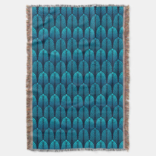Art Deco Feder Muster, Türkis und Navy Decke
