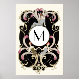 ART DECO FEDERN, MODE KOSTÜM MONOGRAMM POSTER