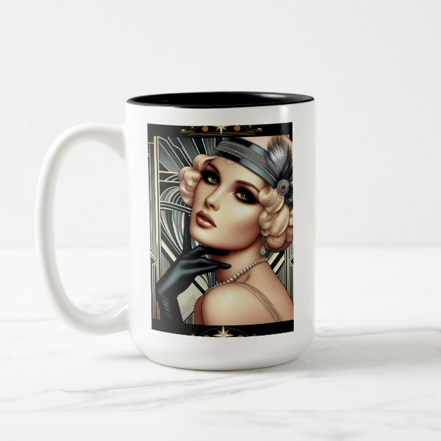 Art Deco Femme Fatale Tasse (2 Töne schwarz) (Links)