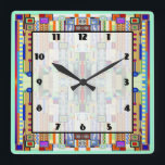 Art Deco: Festes Glas 2 Quadratische Wanduhr<br><div class="desc">10, 75" x 10, 75" Acrylwandtüte mit einem Bild eines Buntglaskunstwerks mit Art-Deco-Flair,  das an Werke aus den 20er Jahren erinnert. Grüne Grenze. Leicht lesbare Uhr auf weißem,  transparenten Quadrat mit dünner schwarzer Grenze. Sehen Sie sich die gesamte This & That Clock-Auflistung im ZUHAUSE-Bereich an.</div>