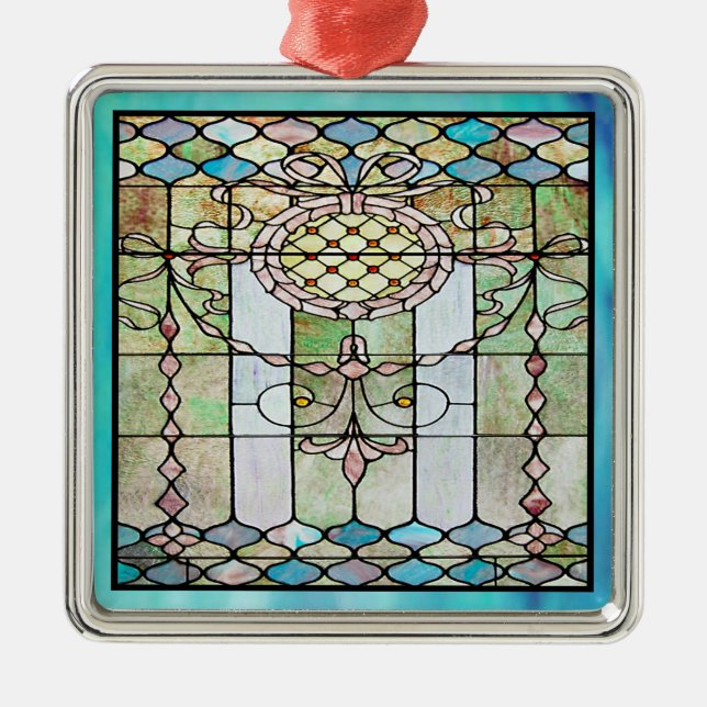 Art Deco: Festes Glas 4 Silbernes Ornament (Vorne)
