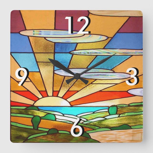 Art Deco Festglas 1 Quadratische Wanduhr (Vorderseite)