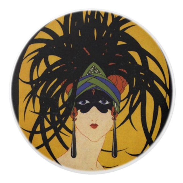 Art Deco Festive Lady Keramikknauf (Vorderseite)