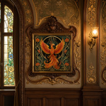 ART DECO FEURIGER PHOENIX KERAMIKFLIESE  