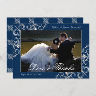 Art Deco Filigree   Navy Silver Foto Liebe und Dankeskarte