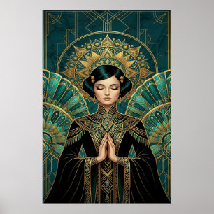 Art Deco Filmprojektor Monument Gold Teal Poster