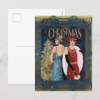 Art Deco Flapper 1920er Jahre Weihnachtskarte Feiertagspostkarte