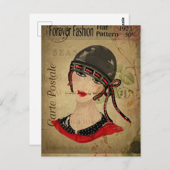 Art Deco Flapper Girl Postkarte (Vorne/Hinten)