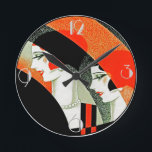 Art Deco Flapper Mode Runde Wanduhr<br><div class="desc">Ich habe für diese Uhr ein Bild von Deko-Flappern verwendet. Ich habe es gelöscht und es schärfer gemacht und Deko-Ziffern hinzugefügt. Das macht eine sehr schicke Uhr,  eine Neuheit,  und gleichzeitig sticht sie hervor. Ich habe es Liebe.</div>