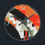 Art Deco Flapper Mode Runde Wanduhr<br><div class="desc">Ich habe für diese Uhr ein Bild von Deko-Flappern verwendet. Ich habe es gelöscht und es schärfer gemacht und Deko-Ziffern hinzugefügt. Das macht eine sehr schicke Uhr,  eine Neuheit,  und gleichzeitig sticht sie hervor. Ich habe es Liebe.</div>