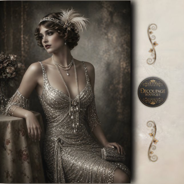 Art Deco Flapper Perlen Glam Decoupage Seidenpapier (Art Deco Flapper Pearl Glam Decoupage Tissue Paper)