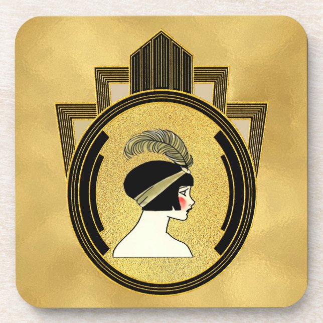 Art Deco Flapper Set von sechs Untersetzer (Vorderseite)