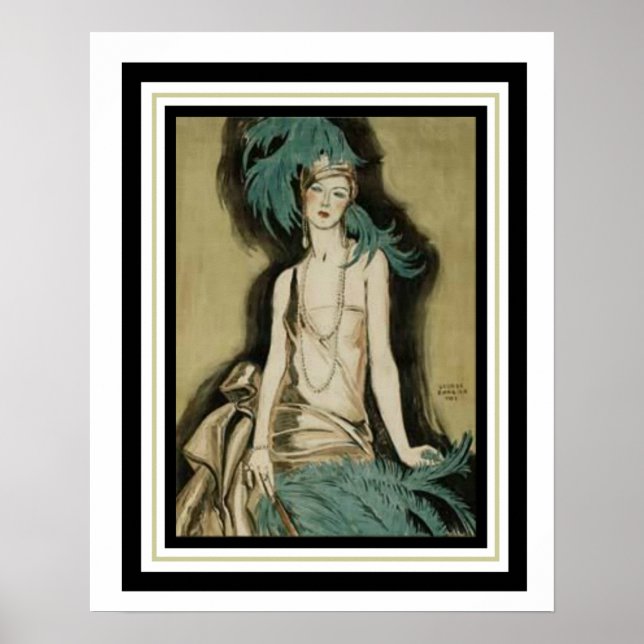 Art Deco "Flapper with Feathers" 16 x 20 Poster (Vorne)