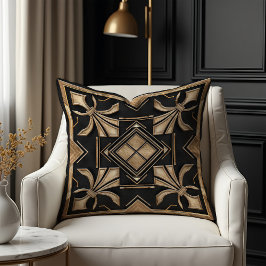 Art Deco Fleur-de-lis Black and Gold Kissen