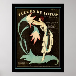 Art Deco "Fleurs de Lotus" Notenblatt Musik Print  Poster