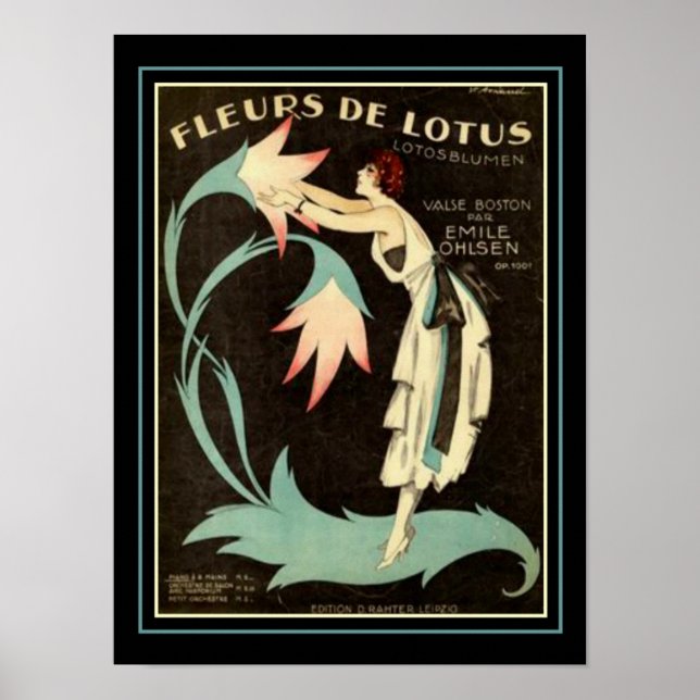 Art Deco "Fleurs de Lotus" Notenblatt Musik Print  Poster (Vorne)