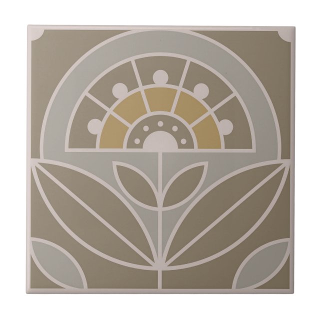 Art Deco Fliese Blumenmuster (Immergrüner Nebel) (Vorderseite)