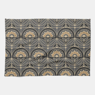 Art Deco Fliesen Blumenmuster (grau und sand) Geschirrtuch
