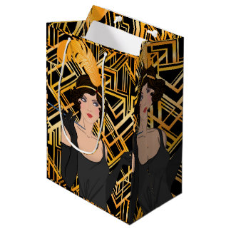 Art Deco, Flipper-Mädchen, Vintage, Great Gatsby, Mittlere Geschenktüte