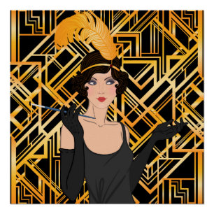 Art Deco, Flipper-Mädchen, Vintage, Great Gatsby, Poster