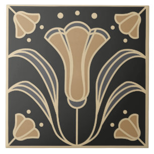 Art Deco Floral. Blaue Glockenblumen 2 Fliese