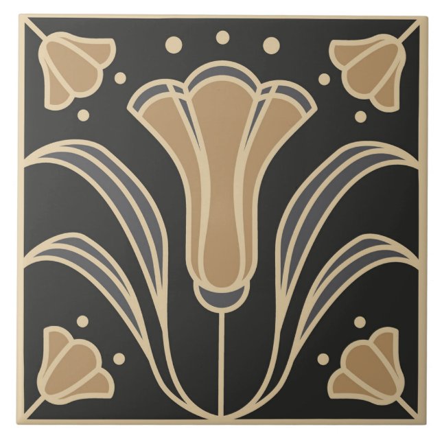 Art Deco Floral. Bluebell-Blume 2  Fliese (Vorderseite)