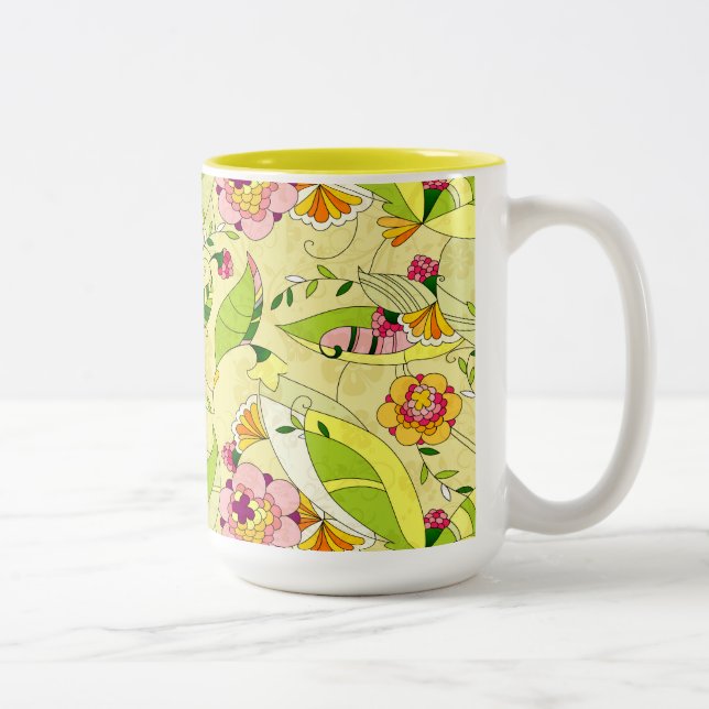 Art Deco Floral Collage Zweifarbige Tasse (Rechts)