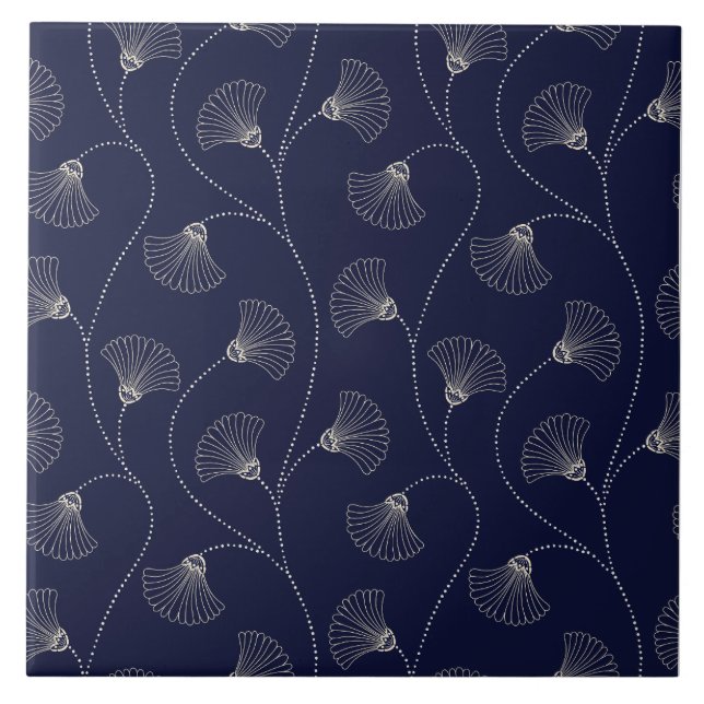 Art Deco Floral Fan Pattern  Fliese (Vorderseite)