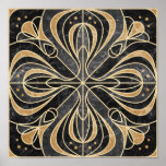 Art Deco Floral. Gold und Marmor Poster<br><div class="desc">Art Deco Marmor Fliesen Stilvoll Blumen-Ornament mit Bluebells. Marmorfliesen mit goldener Kontur (grau und sandfarben)</div>