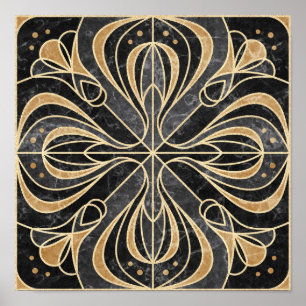 Art Deco Floral. Gold und Marmor Poster