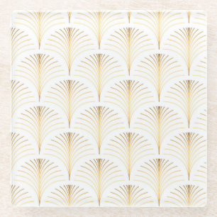 Art Deco Floral: Goldene Eleganz. Glasuntersetzer