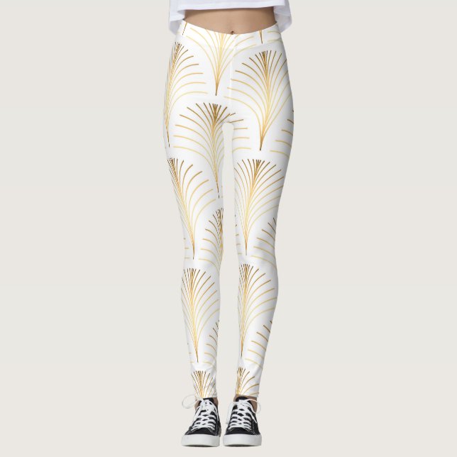 Art Deco Floral: Goldene Eleganz. Leggings (Vorderseite)