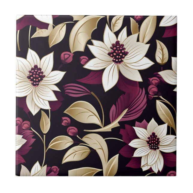 Art Deco Floral on Burgund Fliese (Vorderseite)