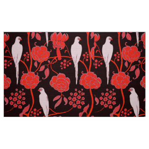 ART DECO FLORAL, SCHWARZE ROTE BLUME, WEISSE PARRO STOFF