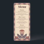 Art Deco Floral Stained Glass Wedding Menu Card Menükarte<br><div class="desc">"Present your wedding feast with style using this elegant Art Deco wedding menu. Featuring a sophisticated stained glass floral pattern in earthy terracotta, mauve, and dusty rose tones, this card adds a retro-modern touch to your reception tables. The intricate background pattern colors are 100% adjustable to perfectly match your event's...</div>