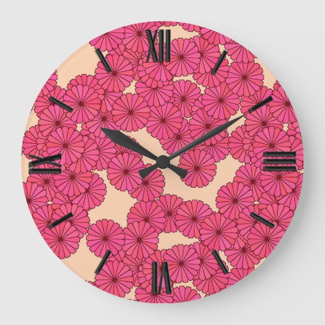 Art Deco flower pattern - deep pink and peach Große Wanduhr (Vorderseite)