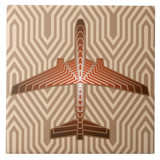 Art-Deco-Flugzeug, Bronze, Gold und Rost Brown Fliese (Vorderseite)