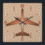 Art-Deco-Flugzeug, Bronze, Gold und Rostbraun Quadratische Wanduhr<br><div class="desc">Uhr in einem Art-Déco-inspiriert Konzept eines futuristischen Flugzeug,  in einem gestreiften,  seidigen Farbverlauf von Bronze / Rostbraun,  mit weichem Gold,  auf beige und braun,  Deko Hintergrund</div>