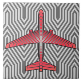 Art Deco Flugzeug, Coral Orange und Silver Grau Fliese