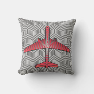 Art Deco Flugzeug, Coral Orange und Silver Grau Kissen